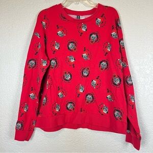 H&M Divided Red Pugs & Kisses Holiday Christmas Sweatshirt Women Size Large